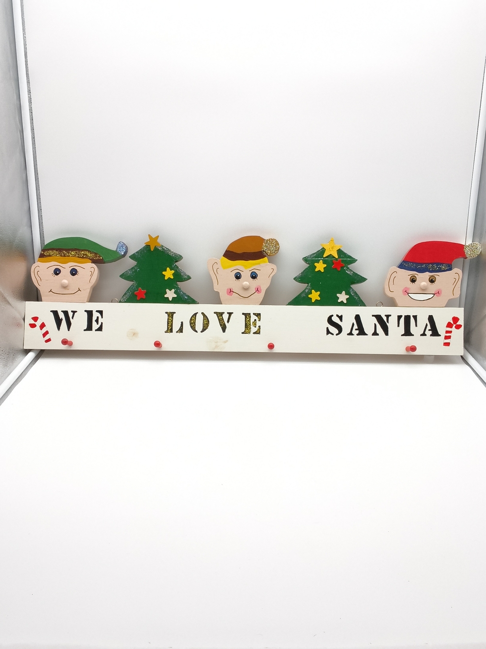 Christmas 'We Love Santa' Wooden Wall Hook - Vintage 90s Elves